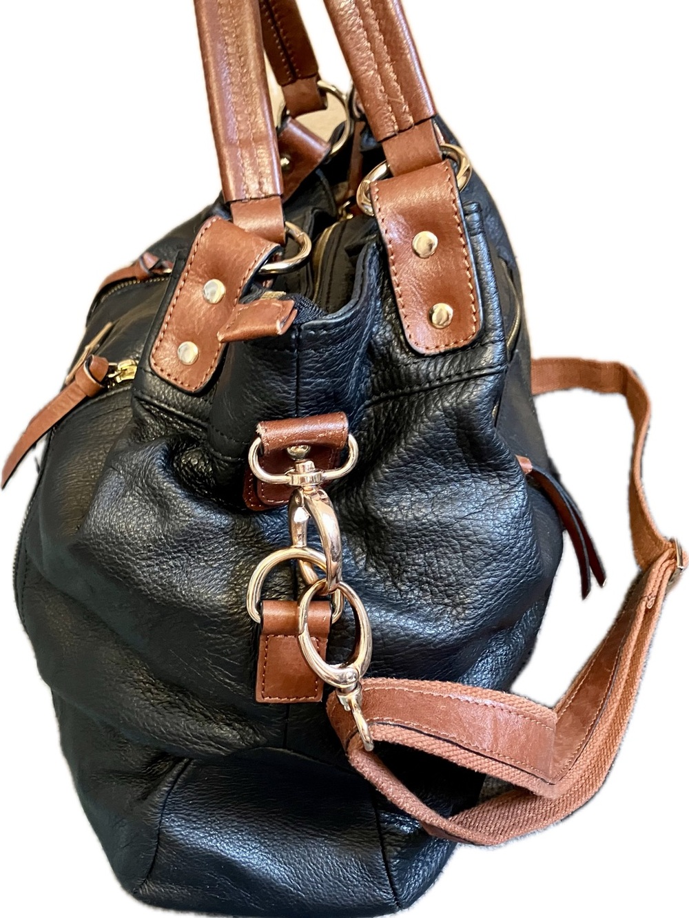 Cynthia Rowley Black Leather Tote with Brown Handles - Picture 4 of 14